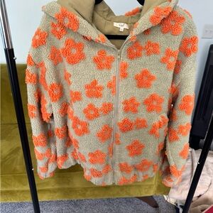 Easel Tan and Orange Sherpa Jacket